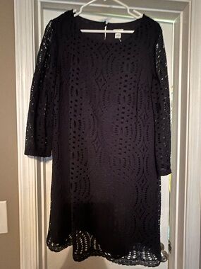 J. Crew Black Crochet Long Sleeve Shift Dress